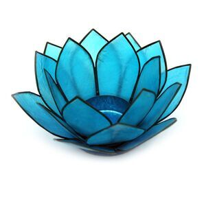 Turquoise Blue Capiz Shell Lotus Flower Tealight Candle Holder